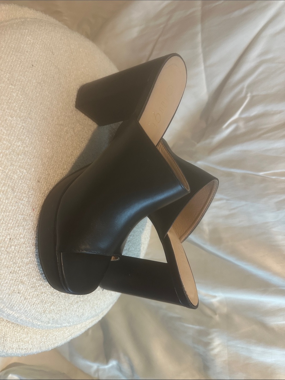 Rogue Black Leather Platform Mule Heels